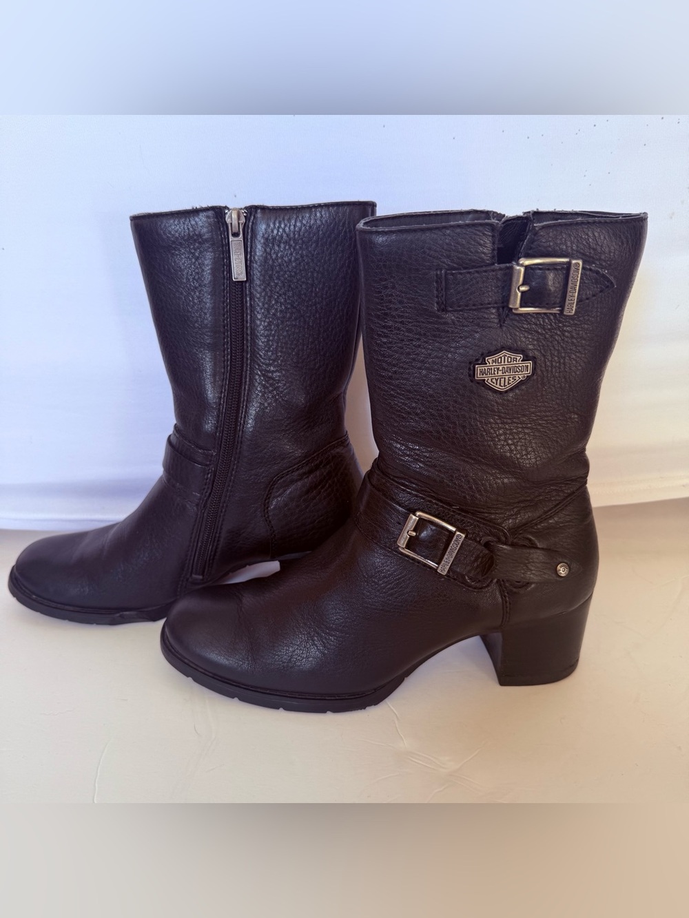 Harley-Davidson 85041 Women's Black Leather Midshaft Buckle Boots U.S.A. Size 7